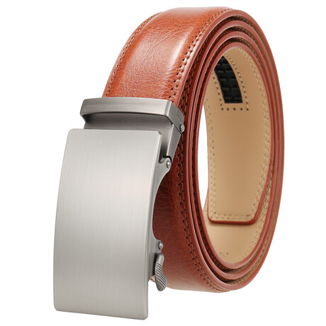Leather Belt - Automatic Buckle // Tan Belt + Silver Plain Buckle