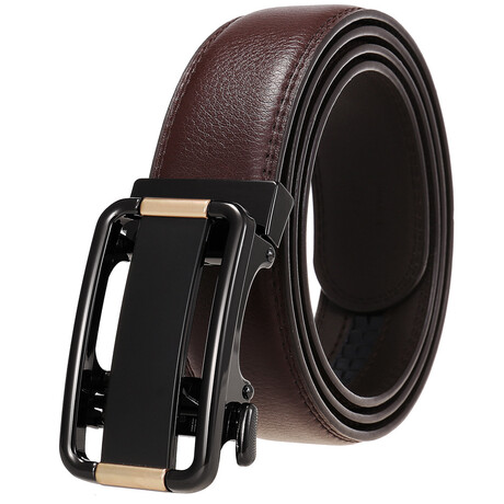 Leather Belt - Automatic Buckle // Brown Belt + Black & Copper Detail Buckle
