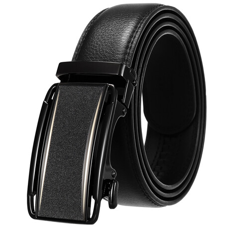 Leather Belt - Automatic Buckle // Black Belt + Black Textured Buckle