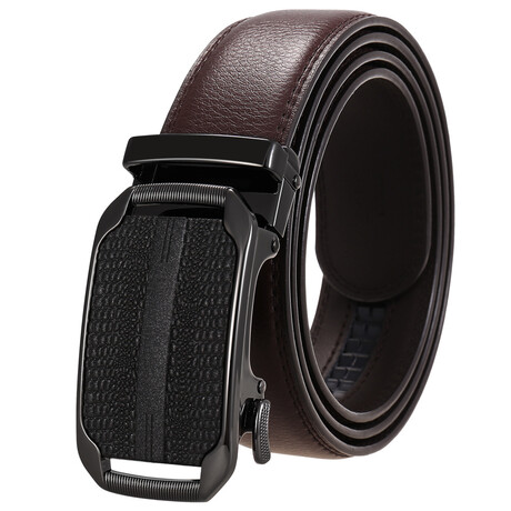 Leather Belt - Automatic Buckle // Brown Belt + Black Scales Buckle