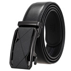Leather Belt - Automatic Buckle // Black Belt + Black Geometric Textured Buckle