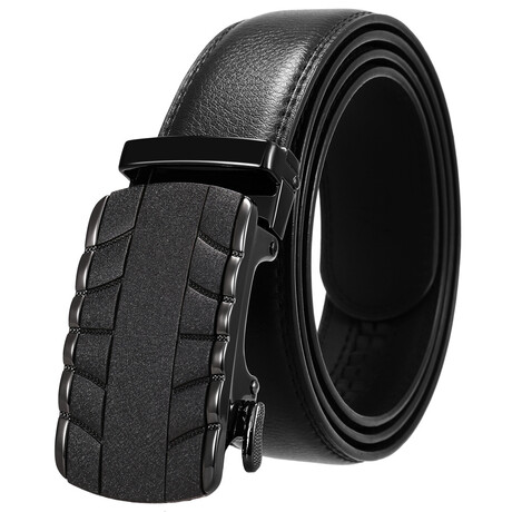 Leather Belt - Automatic Buckle // Black Belt + Black Buckle