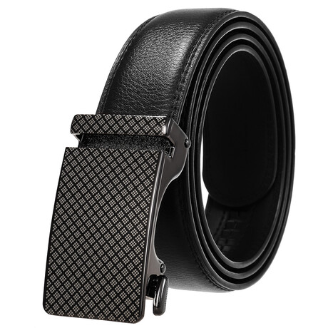 Leather Belt - Automatic Buckle // Black Belt + Black Dotted Checkered Buckle