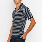 Stripe Johnny Collar Sweater // Navy + Ecru (S)