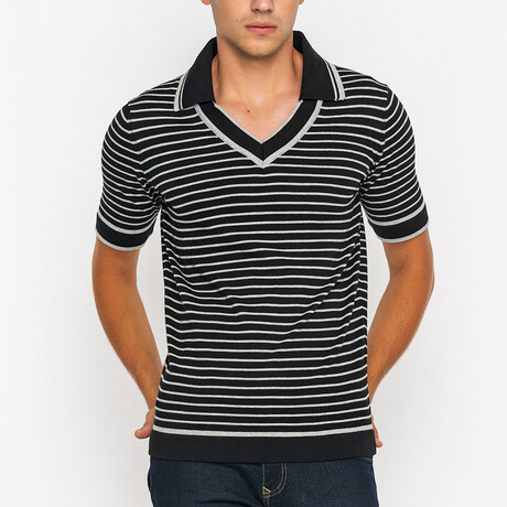 Stripe Johnny Collar Sweater // Black + Gray (S)
