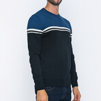 Crewneck Blocked Pullover // Black + Blue (S)