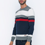 Crewneck Blocked Pullover // Navy Blue + Gray + White + Red (S)