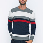 Crewneck Blocked Pullover // Navy Blue + Gray + White + Red (S)