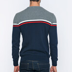 Crewneck Blocked Pullover // Navy Blue + Gray (S)