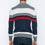 Crewneck Blocked Pullover // Navy Blue + Gray + White + Red (S)