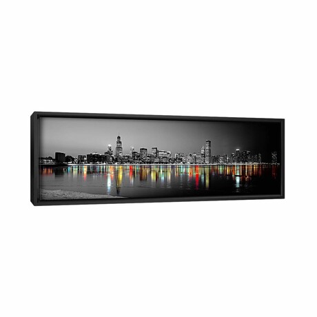 Skyline at Night with Color Pop Lake Michigan Reflection, Chicago, Cook County, Illinois, USA by Panoramic Images (12"H x 36"W x 1.5"D)