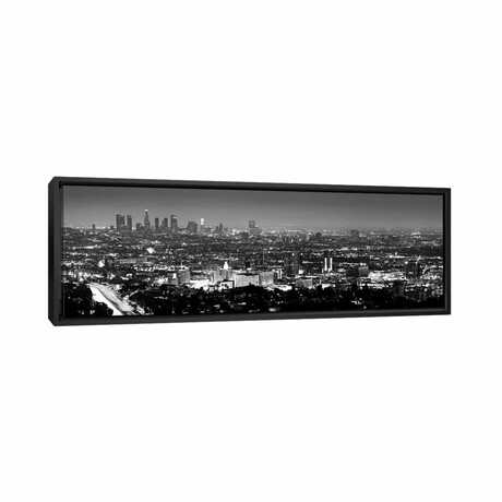 Los Angeles Panoramic Skyline Cityscape (Black & White - Night View) by Unknown Artist (12"H x 36"W x 1.5"D)