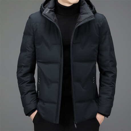 Hooded Puffer Jacket // Dark Blue (XS)