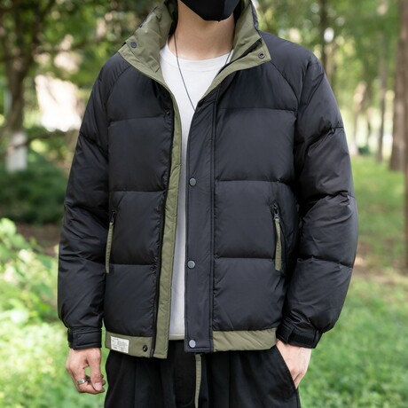 TABBED HEM PUFFER // BLACK + OLIVE GREEN (XS)