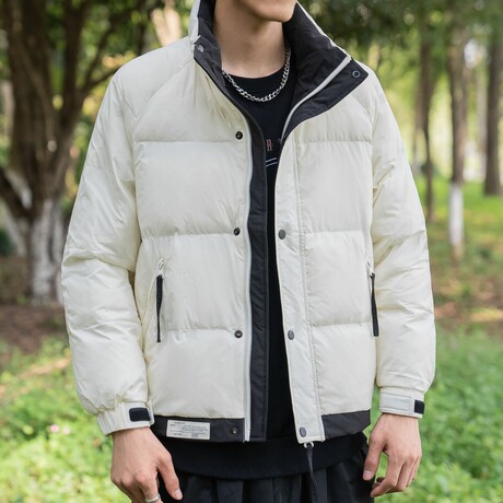 TABBED HEM PUFFER // WHITE + BLACK (XS)