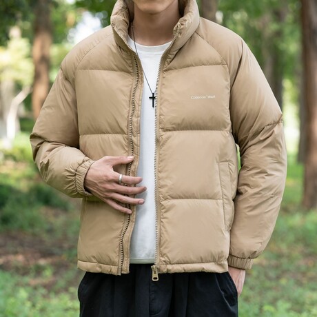 CHEST LOGO PUFFER JACKET // TAN (XS)