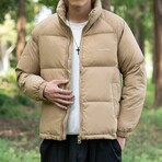 CHEST LOGO PUFFER JACKET // TAN (M)