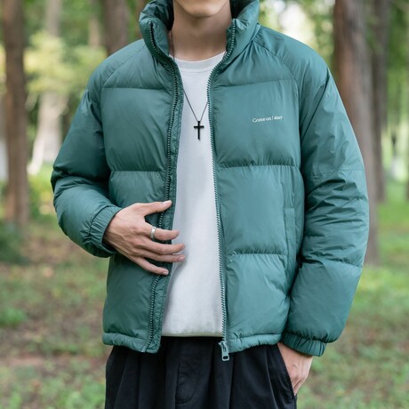 CHEST LOGO PUFFER JACKET // GREEN (XS)