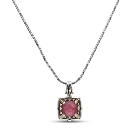 Sterling Silver + 18K Yellow Gold + Thulite Doublet Nightfall Pendant Necklace // 17" // New
