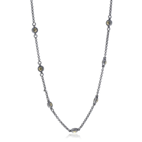 Sterling Aspasia Silver + 18K Yellow Gold Station Necklace // 27" // Store Display