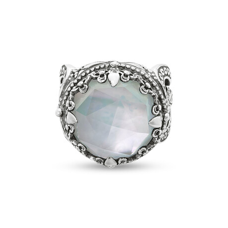 Sterling Silver + Mother Of Pearl + Rock Crystal Doublet Statement Ring // Ring Size: 7 // Store Display