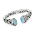 Sterling Silver + Turquoise + Rock Crystal Doublet Cuff Bracelet // 6.75" // New