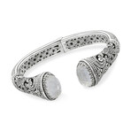 Sterling Silver + Mother Of Pearl + Rock Crystal Doublet Cuff Bracelet // 6.75" // New