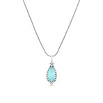 Sterling Silver + Turquoise + Rock Crystal Doublet Pendant Necklace I // 18" // New