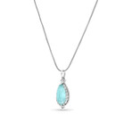 Sterling Silver + Turquoise + Rock Crystal Doublet Pendant Necklace I // 18" // New