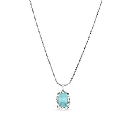 Sterling Silver + Turquoise + Rock Crystal Doublet Pendant Necklace // 18" // New