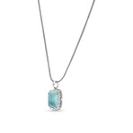 Sterling Silver + Turquoise + Rock Crystal Doublet Pendant Necklace // 18" // New
