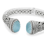 Sterling Silver + Turquoise + Rock Crystal Doublet Cuff Bracelet // 6.75" // New
