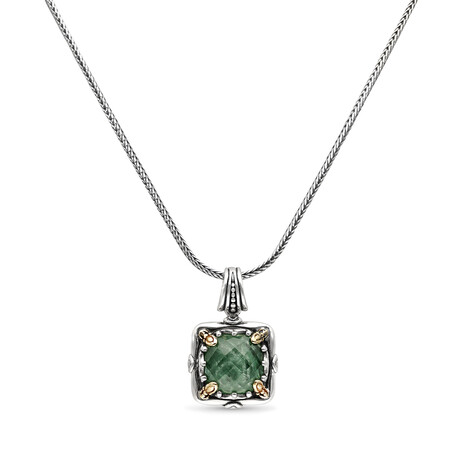 Sterling Silver + 18K Yellow Gold + Green Aventurine Doublet Nightfall Pendant Necklace // 17" // New
