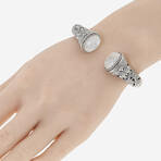 Sterling Silver + Mother Of Pearl + Rock Crystal Doublet Cuff Bracelet // 6.75" // New
