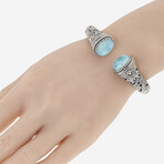 Sterling Silver + Turquoise + Rock Crystal Doublet Cuff Bracelet // 6.75" // New