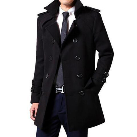 Tabbed Sleeve Peacoat // Black  (XL)