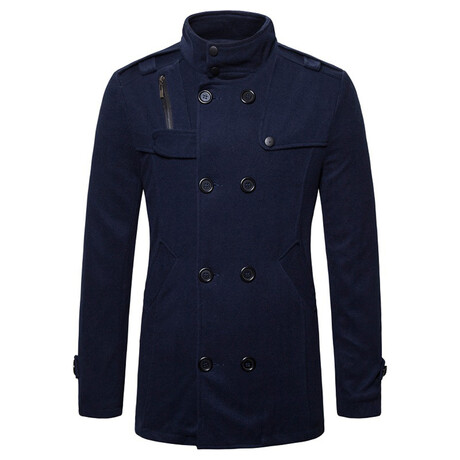 Tabbed Chest Peacoat // Navy Blue (XS)