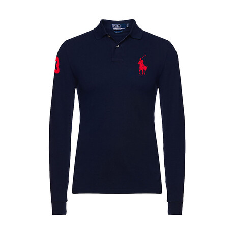 Long Sleeve Big Pony Polo Shirt // Navy (S)