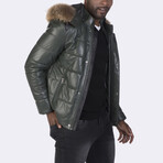 Hooded Bomber Quilted Jacket // Green (S)