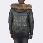 Hooded Bomber Quilted Jacket // Green (S)