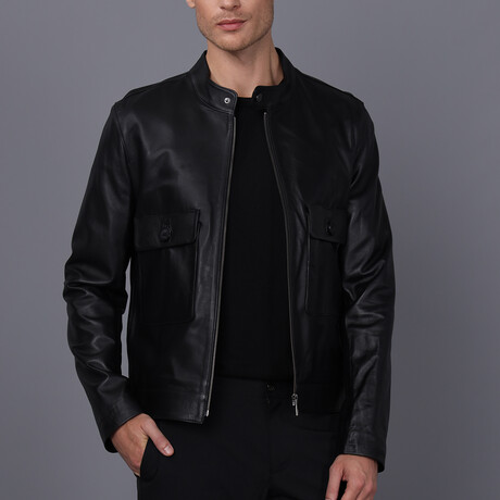 Leather Utility Strap Neck Jacket // Black (S)