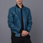 Leather Bomber Jacket // Blue (S)