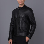 Leather Utility Strap Neck Jacket // Black (S)