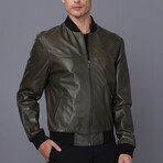Leather Bomber Jacket // Green (S)