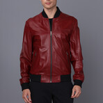 Leather Bomber Jacket // Burgundy (S)