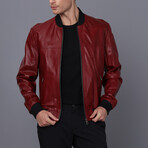 Leather Bomber Jacket // Burgundy (S)
