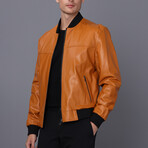 Leather Bomber Jacket // Camel (S)