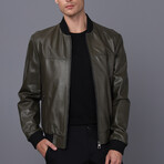Leather Bomber Jacket // Green (S)