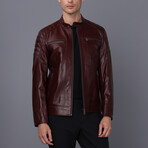 Men's Racer Leather Jacket // Damson // Style 2 (S)
