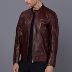 Men's Racer Leather Jacket // Damson // Style 2 (S)